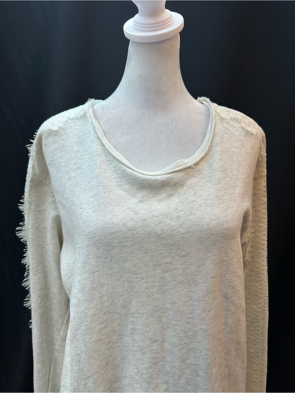 POL Gray Cream Lace-Hem Long Sleeve Tunic S - Picture 2 of 5